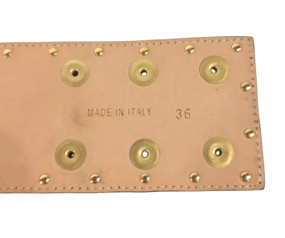 Balmain Statement Logo Lion Head Stud Leather Belt US S FR 36  Womens Black Gold